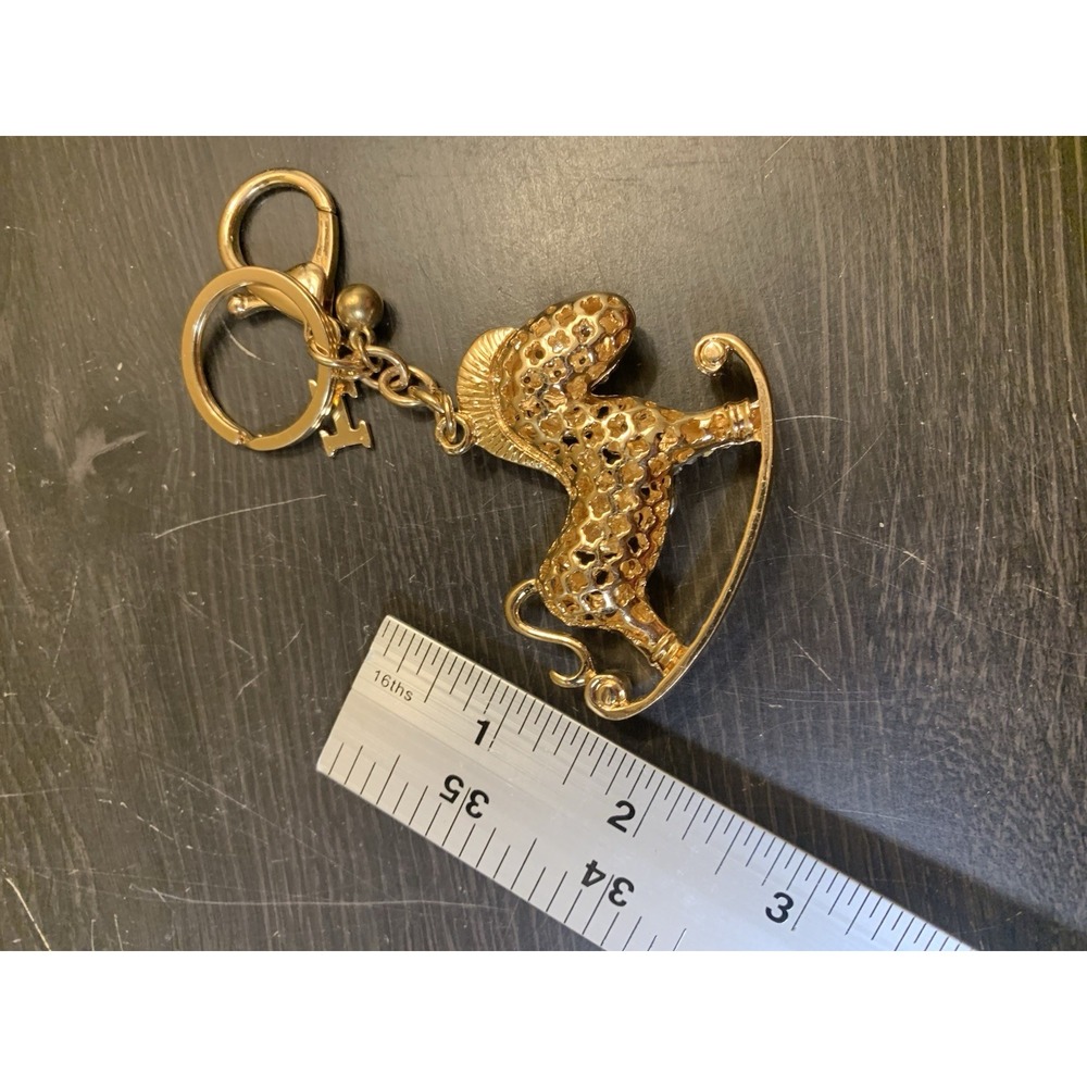 Gold Tone Rhinestone Rocking Horse Keychain Crystal Bag Charm Accessory - Picture 4 of 4